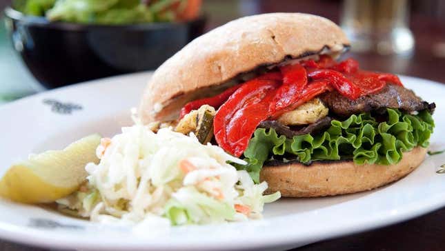 Burger with roasted red peppers