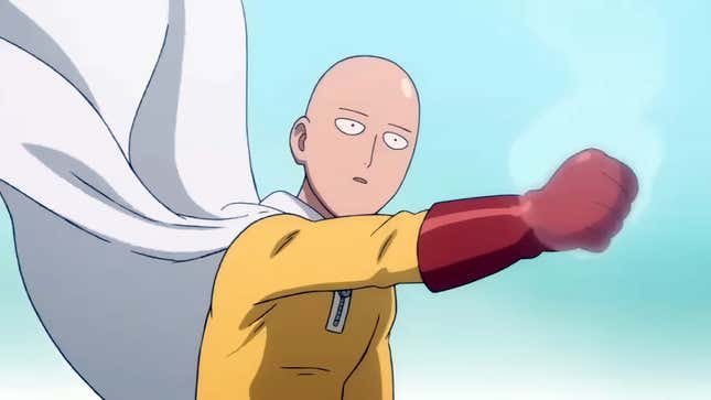 One Punch Man protagonist Saitama's fist gives off steam after throwing a single punch.