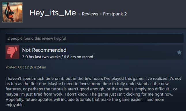 Image for article titled Frozen City Builder Frostpunk 2, As Told By Steam Reviews