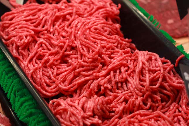 FILE - Ground beef is displayed for sale at a market in Washington, Saturday, April 1, 2017. The U.S. Department of Agriculture will test ground beef samples for bird flu particles, though officials said Tuesday, April 30, 2024, they&#39;re confident the nation&#39;s meat supply is safe. (AP Photo/J. Scott Applewhite, File)