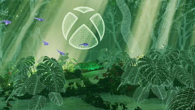 The Xbox logo appears in a green jungle. 