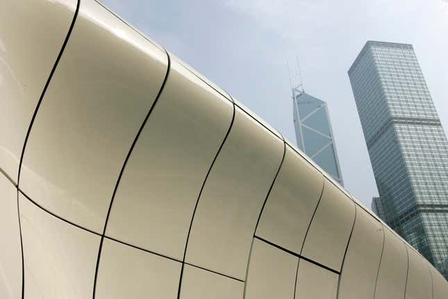 Hadid’s futuristic pavilion for Chanel’s “Mobile Art” exhibition, placed in Hong Kong’s Central district.