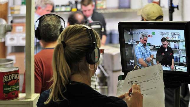 Camera crew filming episode of "Diners, Drive-Ins and Dives"