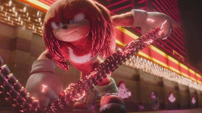 Knuckles fights a robot.