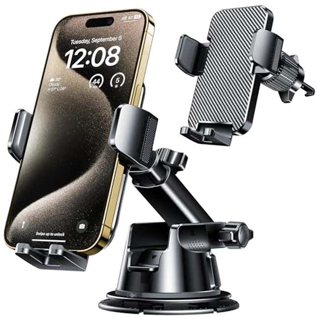 Image for article titled Qifutan Dash Mounted Holders Phone Holders for Your Car Phone Mount for Car Windshield Dashboard Air Vent Universal Hands Free Automobile Cell Phone Holder Fit for iPhone Smartphone, Now 23% Off