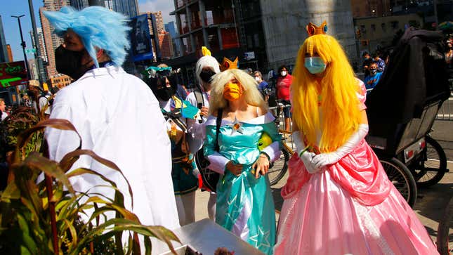 Convention-goers in cosplay at New York Comic Con 2021.