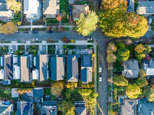 Aerial view of homes in Seattle, Washington.