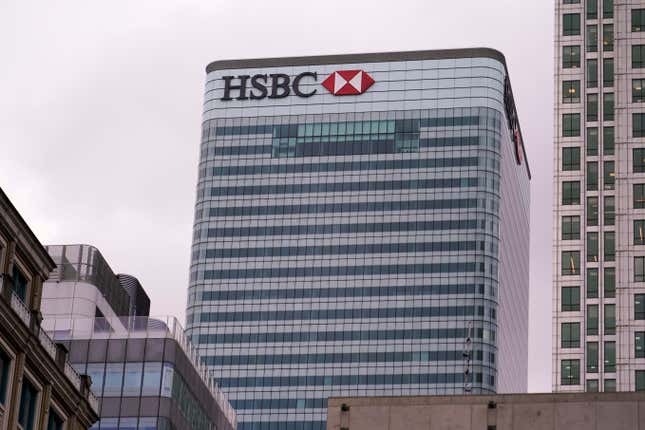 FILE - The HSBC headquarters stand in the financial district of Canary Wharf, in London, Monday, March 13, 2023. UK regulators say HSBC has been fined $72.8 million for failing to adequately protect customer deposits in the event the bank collapsed. (AP Photo/Alberto Pezzali, File)