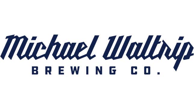 The blue Michael Waltrip Brewing logo on a white background. 