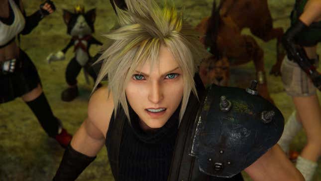 Cloud looks angrily at something off-screen.