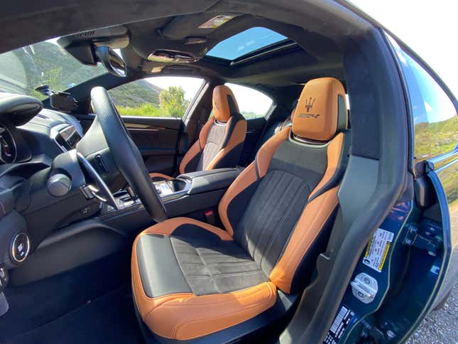 A photo of the front seats showing off the terra cotta leather