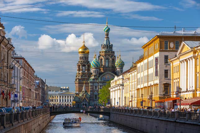 The Church of the Spilled Blood and Griboyedov Canal in St Petersburg