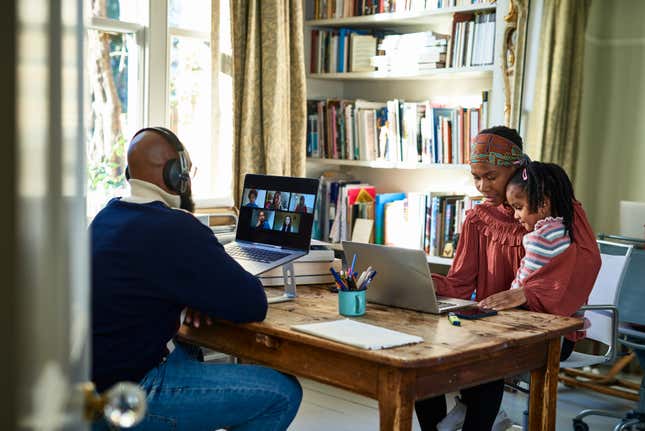 Black family on their computers