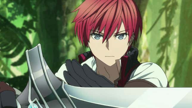 Adol Christin with his red hair and giant sword.