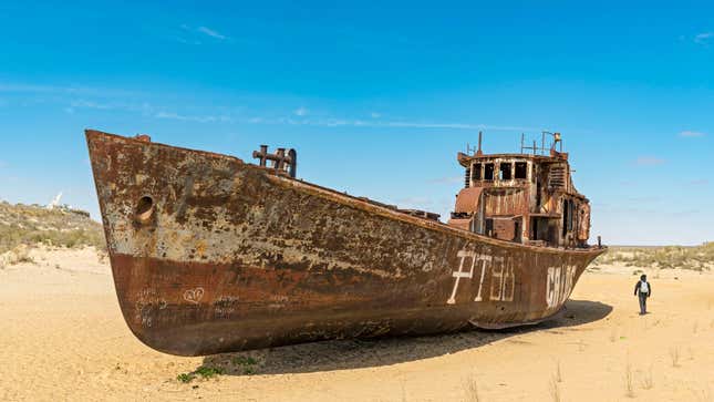 A shipwreck in Moynaq, Uzbekistan, a former port on the Aral Sea.