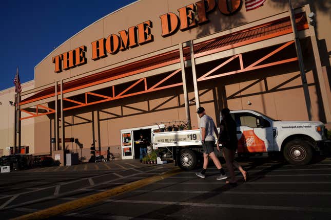 File - Customers arrive at a Home Depot store in the Van Nuys section of Los Angeles on July 24, 2023. The nation&#39;s labor board ruled on Wednesday that Home Depot violated federal labor law when it fired an employee for refusing to remove the hand-drawn &quot;BLM&quot; acronym for &quot;Black Lives Matter&quot; from his work apron. (AP Photo/Richard Vogel, File)