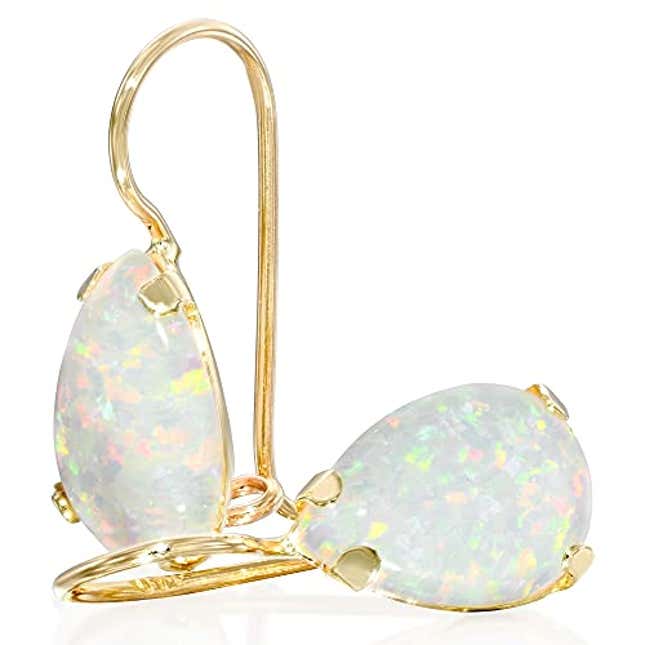 Image for article titled 14K Yellow Gold 7X10mm White Opal Teardrop Gemstone Drop Earrings, Now 12% Off