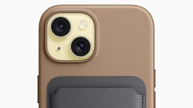 Apple’s FineWoven iPhone case uses suede-like twill fabric.
