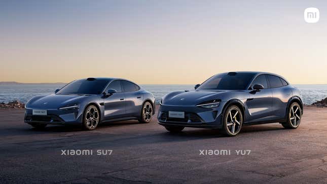 Product images show Xiaomi’s SU7 and YU7 electric vehicles side-by-side.