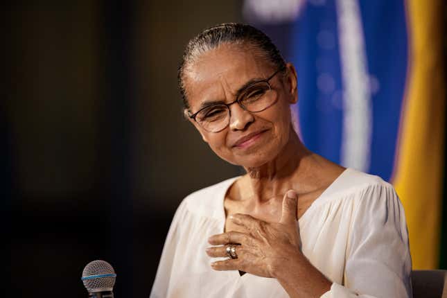 Marina Silva, Brazil’s environment minister, speaks at the American Chamber of Commerce (Amcham) ahead of the Group of 20 (G-20) in Sao Paulo, Brazil, on Tuesday, Feb. 27, 2024.