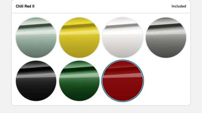 A screenshot showing all the paint colors available on the new Mini COoper S