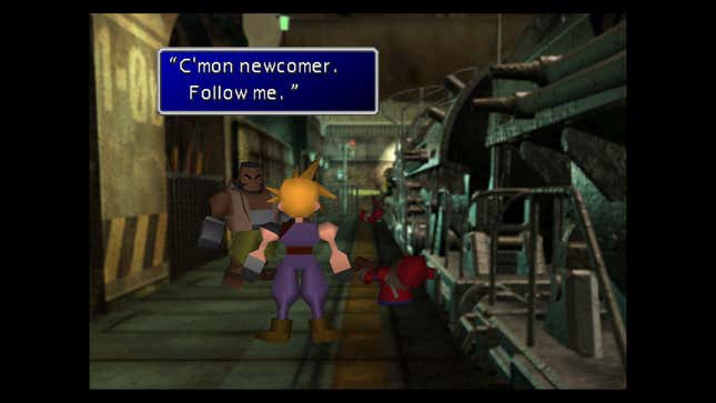 Barret asks Cloud to follow him in a train station.