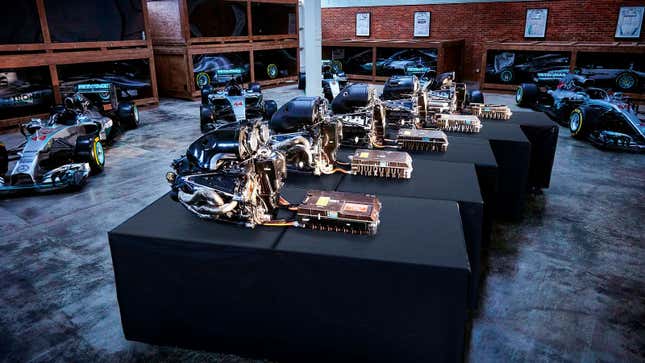 Five Mercedes Formula 1 engines on display 