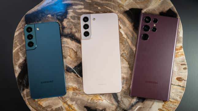 A photo of the three Galaxy smartphones