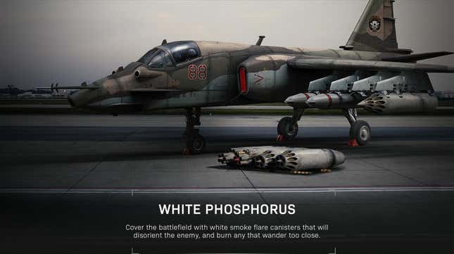 A loading screen from Call of Duty: Modern Warfare shows White Phosphorus as a killstreak. 