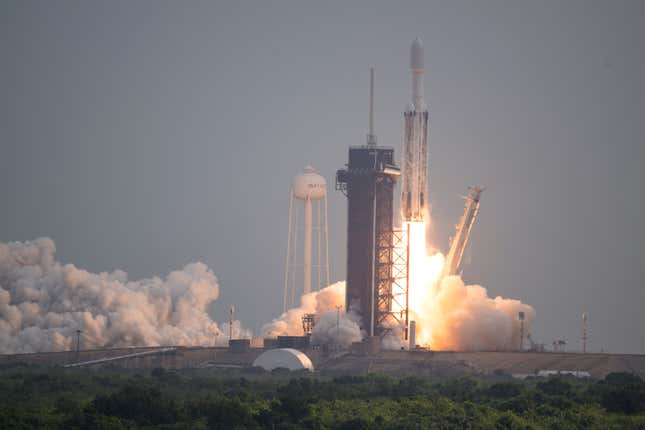 A SpaceX Falcon Heavy rocket with the Psyche spacecraft on board launching on October 13 from NASA’s Kennedy Space Center in Florida. 