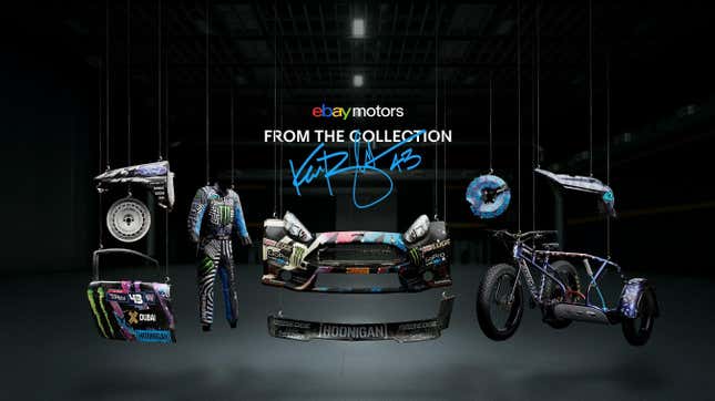 promotional image for a charity auction of Ken Block memorabilia