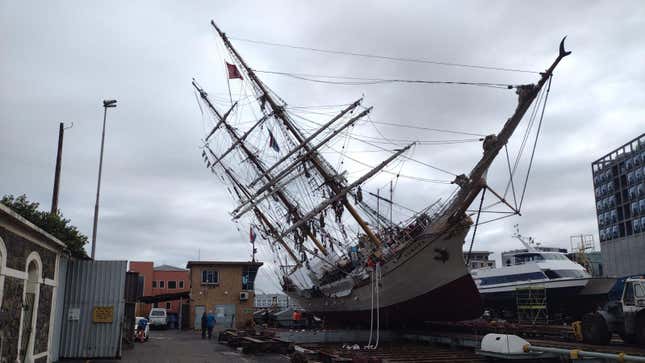 Image for article titled 112-Year-Old Antarctic Tall Ship Topples Over In Drydock