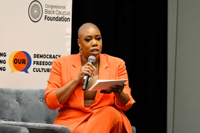 WASHINGTON, DC - SEPTEMBER 20: MSNBC host Symone Sanders-Townsend speaks during The Moral Urgency To End Gun Violence: An #ALC52 Community Conversation Panel With Community Justice &amp; The Rocket Foundation on September 20, 2023 in Washington, DC