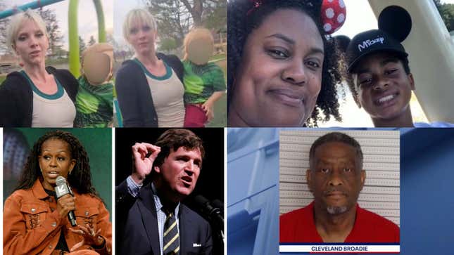 Image for article titled Playground Karen Calls Black Toddler the N-Word, an 11-Year-Old Florida Boy Dies By Suicide, Tucker Carlson Drags Michelle Obama, Georgia Teen Honors His Slain Prom Date, Track Meet Stabbing Suspect Raises Crazy Money and More From the Week in News