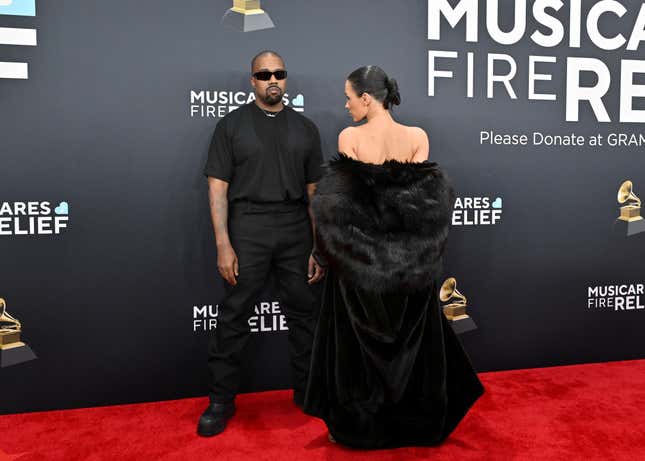 LOS ANGELES, CALIFORNIA - FEBRUARY 02: Kanye West and Bianca Censori attend the 67th GRAMMY Awards at Crypto.com Arena on February 02, 2025 in Los Angeles, California. 