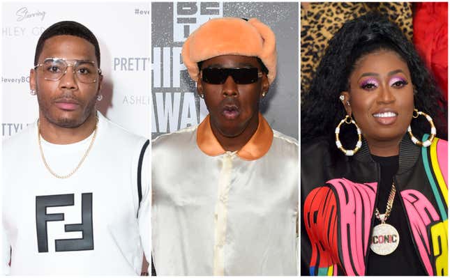 Left to right: Nelly; Tyler the Creator; Missy Elliott