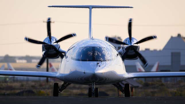 The all-electric Alice taxis after its successful test flight in Moses Lake, Washington.