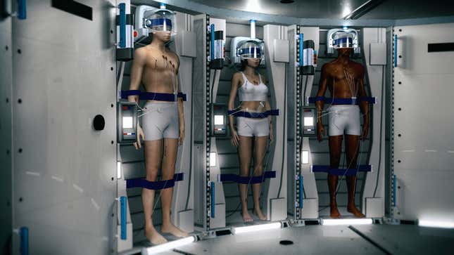 An artist’s rendering of what Spaceworks’ human stasis pods would look like.