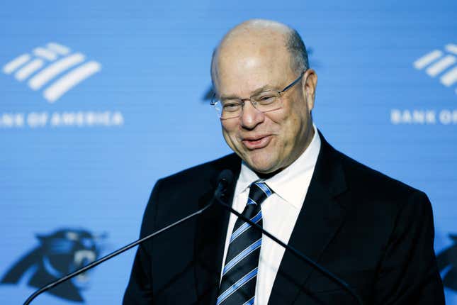 Carolina Panthers owner David Tepper introduces Dave Canales as the NFL football team&#39;s new head coach at a press conference in Charlotte, N.C., Thursday, Feb. 1, 2024. (AP Photo/Nell Redmond)