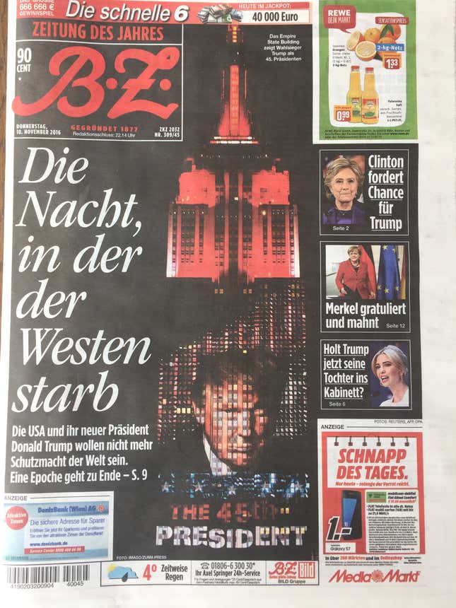 Local Berlin newspaper Bild Zeitung, Nov. 10 2016.