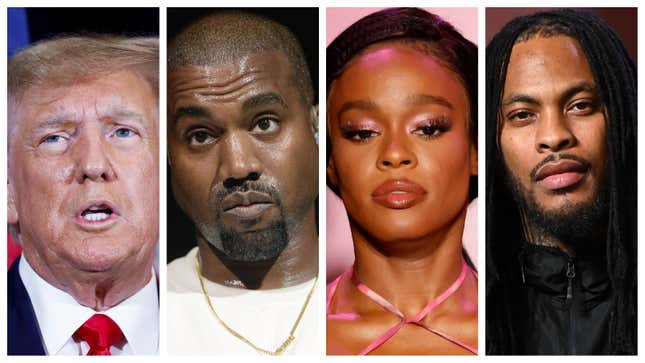 Donald Trump, left; Kanye ‘Ye” West, Azealia Banks, and Wacka Flocka Flame.