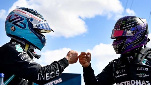 Polesitter Valtteri Bottas (left) and race winner Lewis Hamilton (right).