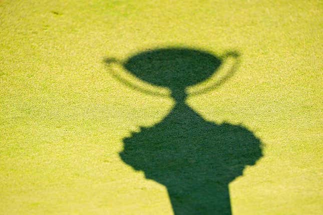 Aug 28, 2022; Atlanta, Georgia, USA; General view of the FedEx Cup trophy   s shadow after the final round of the TOUR Championship golf tournament.