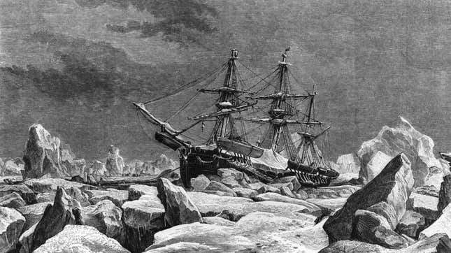 Le HMS Terror coincé dans les glaces de l’Arctique lors de l’expédition Franklin, en 1845.