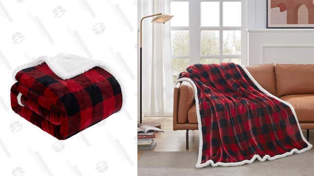 Touchat Sherpa Red and Black Throw Blanket | $18 | Amazon | Clip Coupon