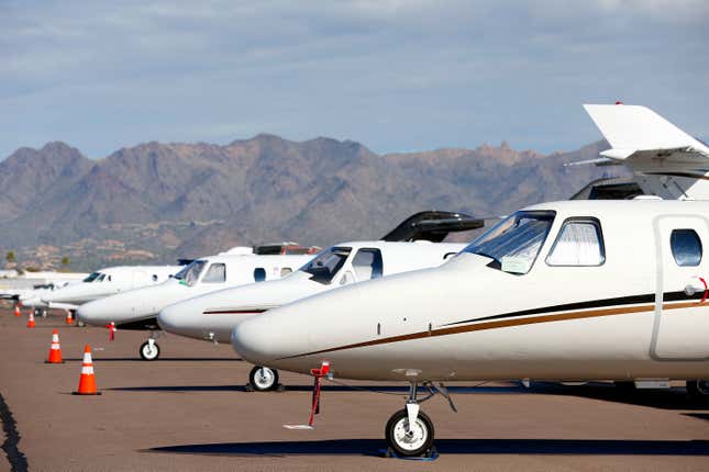 FILE - Private jets sit parked at Scottsdale Airport Jan. 27, 2015, in Scottsdale, Ariz. IRS leadership said Wednesday, Feb. 21, 2024, that the agency will start up dozens of audits on businesses&#39; private jets and how they are used personally by executives and written off as a tax deduction — as part of the agency&#39;s ongoing mission of going after high-wealth tax cheats who game the tax system at the expense of American taxpayers. (AP Photo/Ross D. Franklin, File)