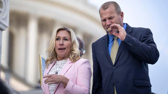 Image for article titled Marjorie Taylor Greene Appears to Kick Gun Control Advocate, Twice