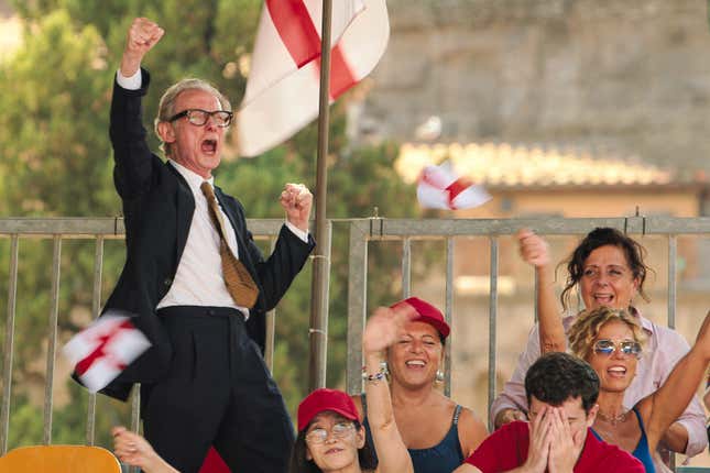 This image released by Netflix shows Bill Nighy in a scene from &quot;The Beautiful Game.&quot; (Alfredo Falvo/Netflix via AP)