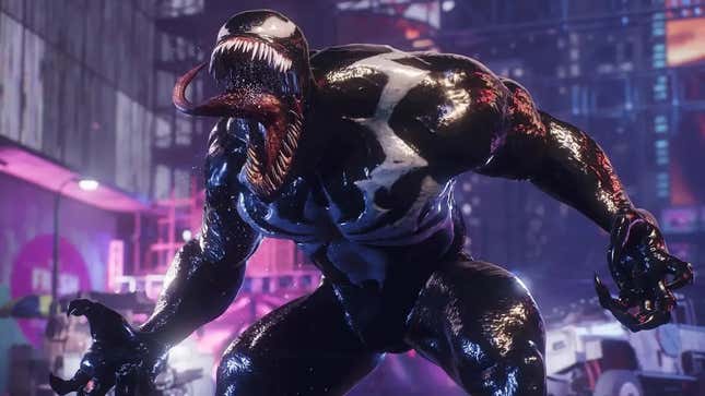 Venom grita en una calle de la ciudad de Nueva York. 
