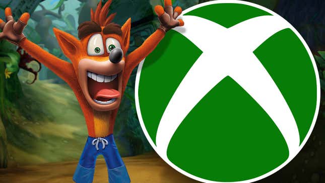 An image shows Crash Bandicoot screaming at the Xbox logo. 